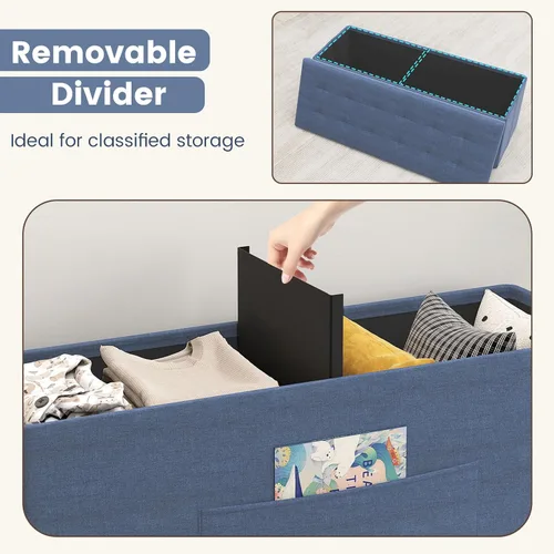 Miniatura 8 de Giantex Banco otomano de almacenamiento, 43 pulgadas de largo, plegable, con bolsillo lateral, divisor, banco acolchado para zapatos para sala