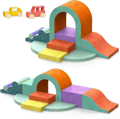 Bloques de escalada de espuma para niños pequeños, 12 piezas de juguetes coloridos de escalada para niños pequeños, juego suave con coche de