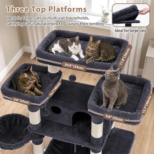 Miniatura 3 de Gitelsnour Árbol para Gatos de Interior Gatos Grandes Adultos, Torre para Gatos de 74" con 3 Plataformas Grandes, 2 Canastas, 2 Condos, Postes Gris