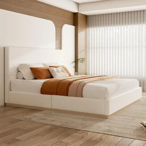 Miniatura 8 de Base de cama de plataforma de tamaño completo con cabecero, cama de terciopelo con base sólida con listones de madera, base de colchón resistente