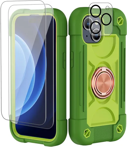 Miniatura 38 de Funda para iPhone 11 de 6.1 pulgadas con soporte de anillo, con 2 protectores de pantalla de vidrio, resistente a los golpes, resistente a