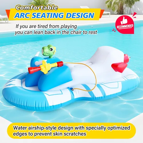 Miniatura 7 de Flotadores de piscina con forma de moto acuática para niños pequeños con pistola de agua y pistola de burbujas, barco inflable para niños de 6 a 12