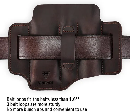 Miniatura 6 de VIPERADE PJ29 Funda multiherramienta para cinturón, organizador de bolsillo EDC de cuero para hombres, funda de cuero EDC, linterna y funda Marrón
