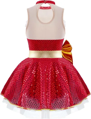 Miniatura 4 de Xnihocha Disfraz de fiesta de baile de Navidad para niños y niñas, con lentejuelas brillantes, figura de patinaje sobre hielo, tutú de ballet