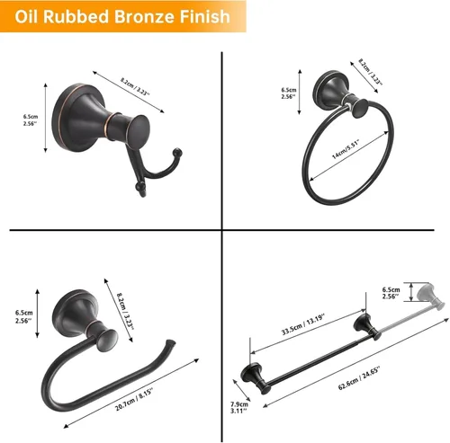 Miniatura 7 de Hoimpro Juego de Accesorios de Baño de Bronce Frotado con Aceite, Conjunto de 4 Piezas de Herrajes de Montaje en Pared con Barra Portatollas Bronce