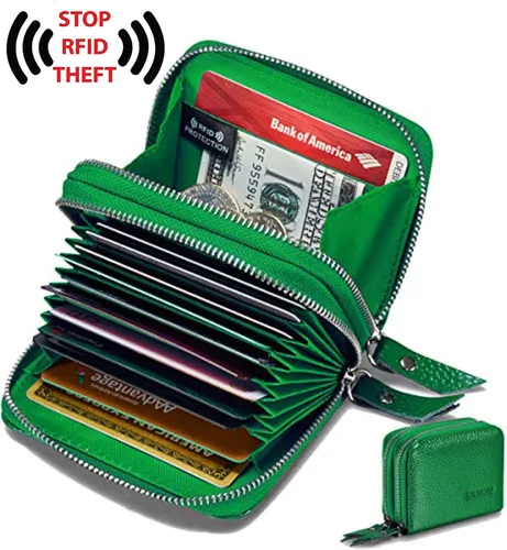 Miniatura 3 de KALMORE Women's Genuine Leather RFID Secure Spacious Cute Zipper Card Wallet Small Purse