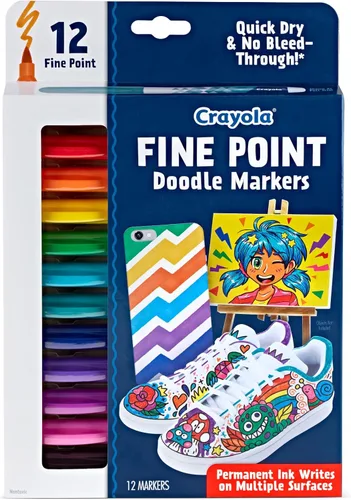 Crayola - Marcadores de punta fina (12 unidades), marcadores de punta fina sin sangrado para colorear para adultos, juego de marcadores de arte,