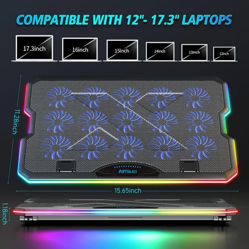 Miniatura 6 de AIMIUZI Almohadilla de enfriamiento para laptop para juegos, enfriador de laptop con 15 ventiladores silenciosos para portátiles de 12 a 17.3
