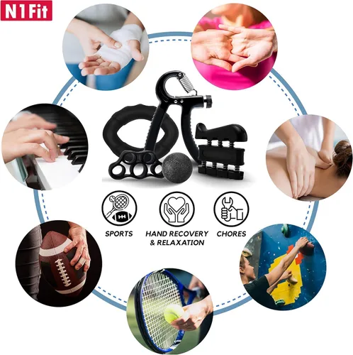 Miniatura 5 de N1Fit Kit de entrenamiento de fuerza de agarre, paquete de 5 fortalecedores de agarre para el antebrazo y muñeca, agarre de mano de resistencia