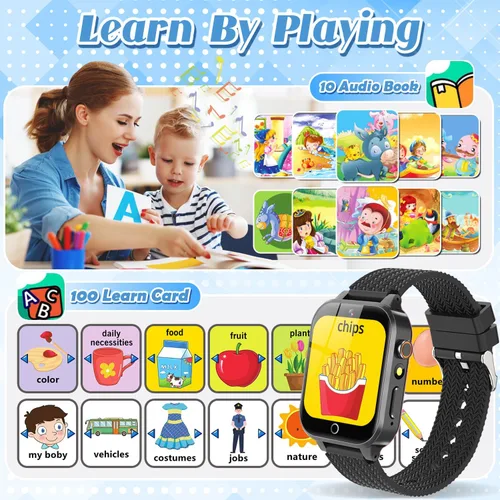 Miniatura 4 de Tywop Reloj inteligente para niños y niñas de 3 a 12 años con 26 juegos de rompecabezas, cámara de video HD, pantalla táctil, reproductor de música