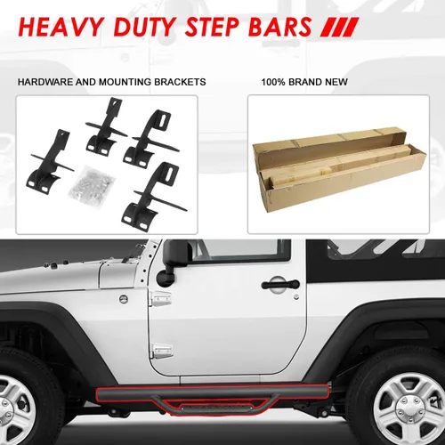 Miniatura 5 de Auto Dynasty Estribos Desplegables Compatibles con Jeep Wrangler/JK 2007-2018 de 2 Puertas, Tubo Redondo de Acero Riel Lateral Escalón Barras Nerf