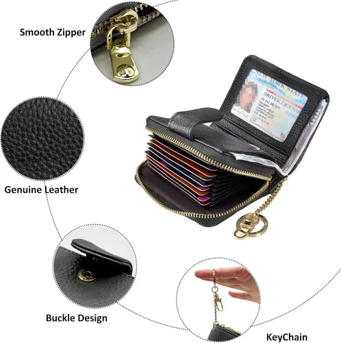 Miniatura 3 de Beurlike billetera de cuero, con tarjetero con bloqueo RFID, organizador, billetera segura para mujer