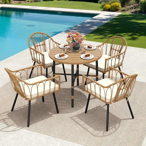 Miniatura 10 de YITAHOME Juego de muebles de mimbre para patio, sofá modular de 3 piezas para exteriores con mesa de luz solar, sofá para exteriores con cojines
