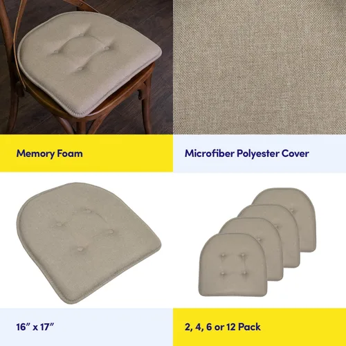 Miniatura 6 de Sweet Home Collection - Cojín de espuma viscoelástica para silla, con capitoné, parte trasera de goma antideslizante, en forma de U, 17 x 16 Greige
