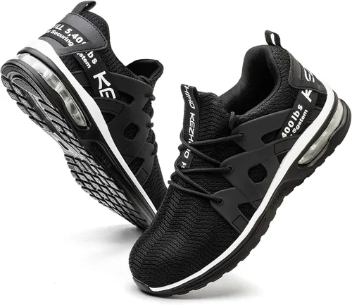 Kezhiho Zapatos de punta de acero para hombre, con amortiguación de aire, ligeros, cómodos, transpirables, a prueba de pinchazos, antideslizantes,