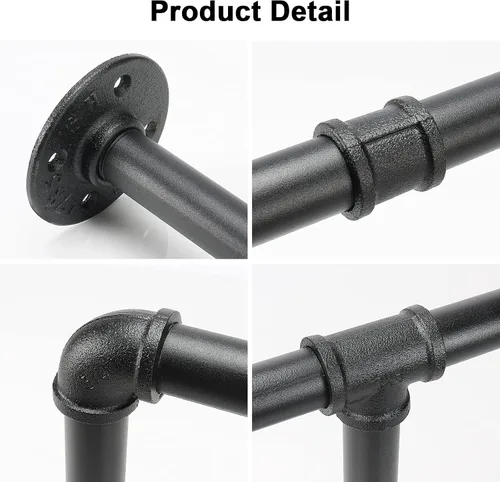 Miniatura 4 de Barra Industrial de Tubo de Hierro para Colgar Ropa DIY Perchero de Pared para Ropa Resistente para Dormitorio, Cuarto de Lavandería, Almacenamiento