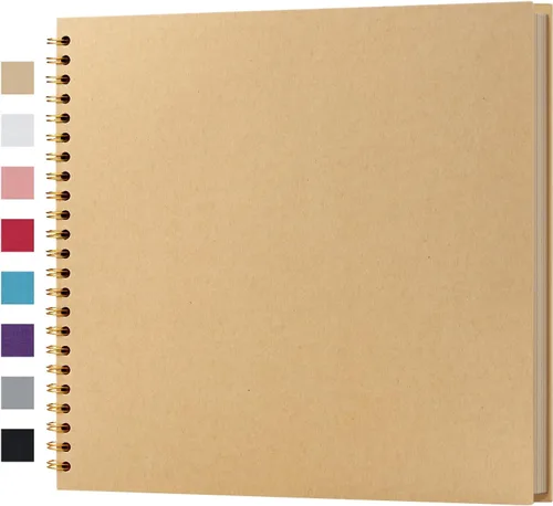 Miniatura 50 de potricher Álbum de scrapbook DIY de 10 x 10 pulgadas, 80 páginas de papel kraft grueso negro en blanco, libro de recuerdos para bodas y aniversarios