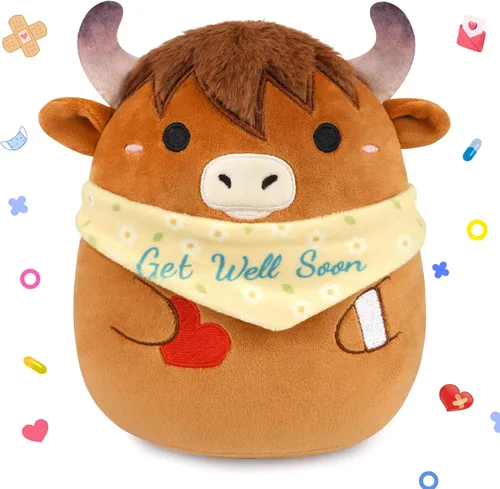 Miniatura 11 de Regalos para mujeres y niños, peluche de gato negro de 8 pulgadas, animales de peluche con texto en inglés "Get Well Soon", peluches de gato kawaii