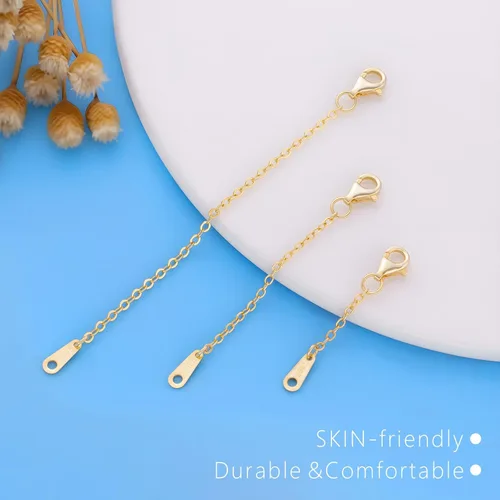 Miniatura 5 de Extensores de cadena dorada para collares, extensiones de pulsera de plata de ley, extensor de collar dorado para mujer, juego de 3 piezas, 1, 2, 3