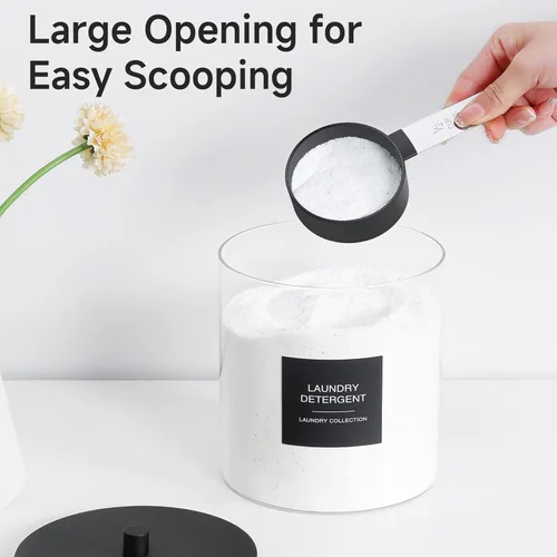 Miniatura 5 de Paquete de 3 tarros de vidrio y soporte acrílico para secadora, contenedor de cápsulas de lavandería con tapa de bambú y tazas medidoras