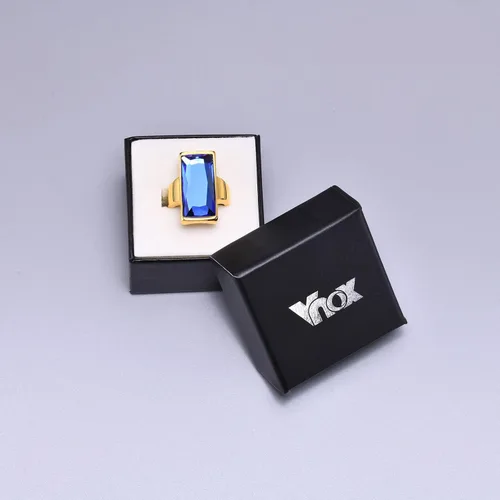 Miniatura 5 de VNOX Anillo de ónix rectangular de acero inoxidable chapado en oro de cristal negro vintage para mujer