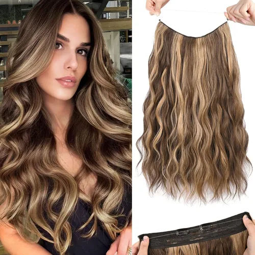 HOOJIH Extensiones de cabello de alambre de 2 maneras ajustables, tamaño rizado, ondulado, invisible, extensiones de cabello con alambre invisible,