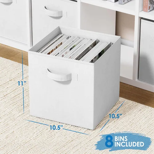 Miniatura 2 de Juego de 8 cubos de almacenamiento cestas plegables de tela con asas duales. Cubos de almacenamiento Organizador de estantes de armario Blanco