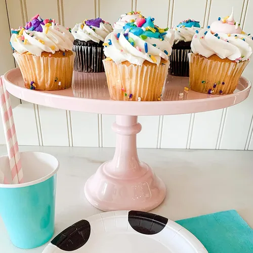 Miniatura 4 de Sprinkles & Confetti Soporte para pastel de melamina rosa bebé de 11 pulgadas, exhibición de postres reutilizable para el día de San Valentín, 4