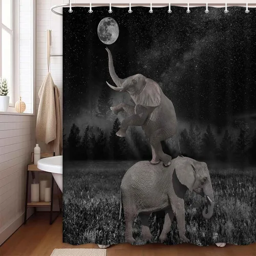 Miniatura 6 de Boziqr Divertidas cortinas de ducha para baño, bonita cortina de baño de elefante, luna, bosque, decoración rústica de granja, tela de poliéster