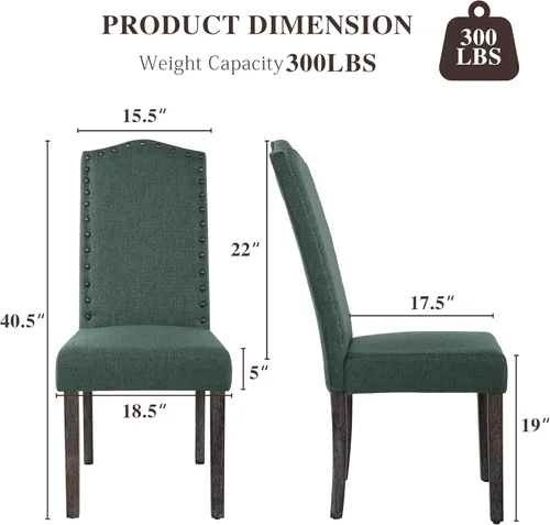 Miniatura 2 de LSSBOUGHT Juego de 2 sillas de comedor tapizadas Parsons de tela, sillas de cocina con marco de madera maciza y ribete de cabeza de clavo