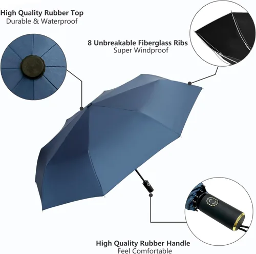 Miniatura 89 de Cuby Paraguas UV compacto plegable paraguas ligero portátil manual paraguas de viaje para resistente a la lluvia y 99% de protección UV con Negro