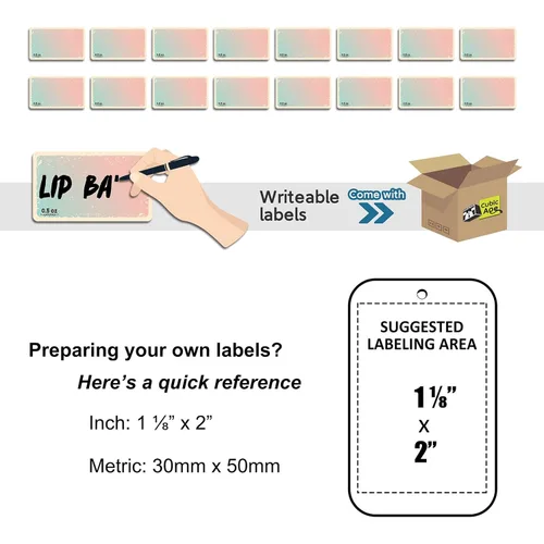 Miniatura 5 de Recipientes de lata deslizantes para bálsamo labial, perfume sólido (0.5 onzas, paquete de 16 unidades, con etiquetas) – Pequeñas cajas vacías