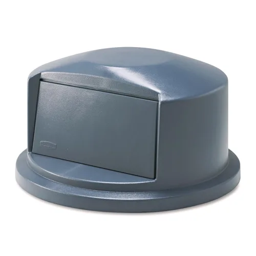 Rubbermaid Commercial Products Heavy-Duty BRUTE Tapa tipo domo con apertura de vaivén y puerta superior de plástico, color gris, compatible con los
