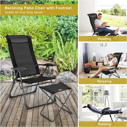Miniatura 8 de Giantex 4 sillas plegables de patio con reposapiés, respaldo ajustable, paquete de 2 sillas de comedor portátiles para exteriores, para camping