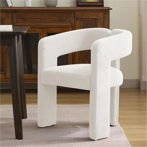 Miniatura 7 de adochr Modernas sillas de comedor de barril, silla de comedor tapizada de lino con patas de madera, sillas decorativas con brazos, cómodos sillones