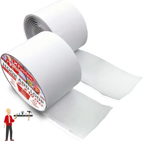 Miniatura 10 de Rollo de gancho y bucle, color blanco, cinta de gancho y bucle de 1 pulgada x 10 pies con adhesivo, tiras de fijación con adhesivo para tela
