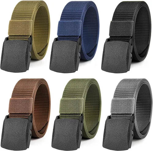 Paquete de 6 cinturones tácticos militares de nailon para hombres/mujeres, cinturones de trabajo de lona con hebilla de plástico