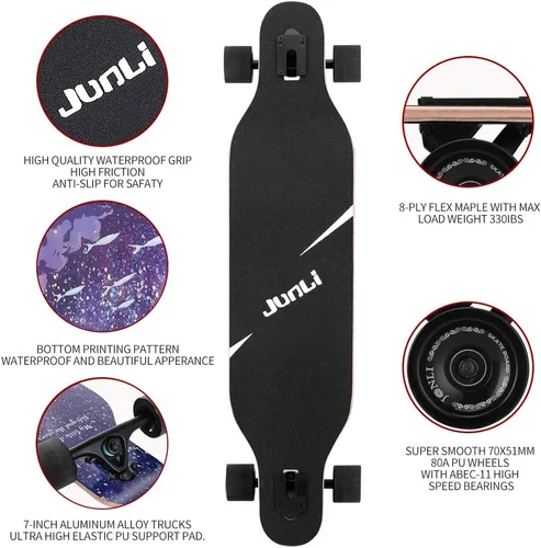 Miniatura 5 de Junli - Patineta Freeride de 41 pulgadas, para skateboarding, estilo libre y pendientes. Pez Océano