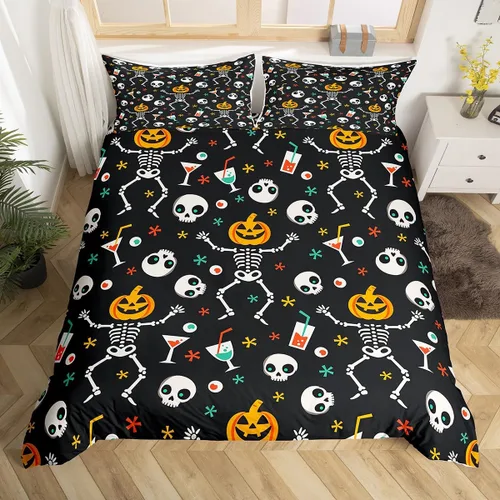 Miniatura 20 de Juego de ropa de cama de Halloween, funda de edredón gótica de murciélagos negros con telarañas, funda de edredón individual, diseño de arañas