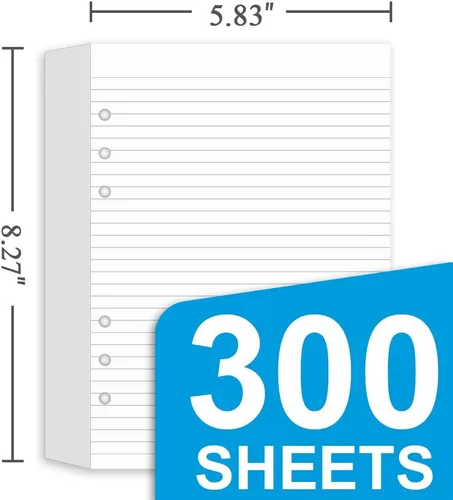 Miniatura 2 de Paquete de 3 repuestos de papel rayado A5 – 6 agujeros perforados, 300 hojas/600 páginas de papel rayado, recambios para planificador