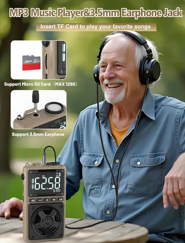 Miniatura 7 de Radio de onda corta Bluetooth AM FM con alerta meteorológica NOAA, radio de bolsillo portátil recargable de 1250 mAh con la mejor recepción, altavoz