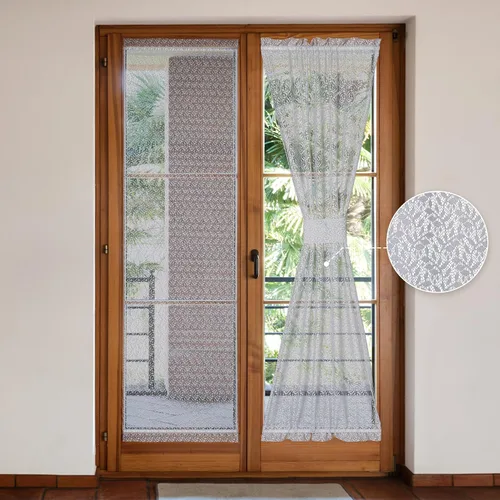 Miniatura 9 de Juego de 2 cortinas traslúcidas blancas para puerta francesa, 25 x 72 pulgadas, cortinas de gasa de encaje con ramas y hojas botánicas para patio