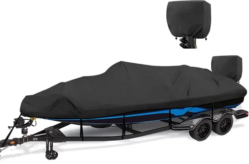 Cubierta Impermeable 1200D para Embarcación – Se adapta a embarcaciones de 16' a 18.5' pies Bass, Casco en V, Tri-Casco, Fish & Ski, Runabout Negro
