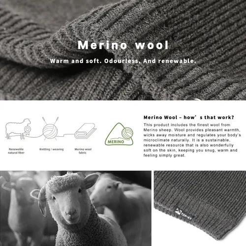 Miniatura 5 de TOP-EX LXLXXL - Gorro de lana merino impermeable con forro polar para todo tipo de clima invierno cálido