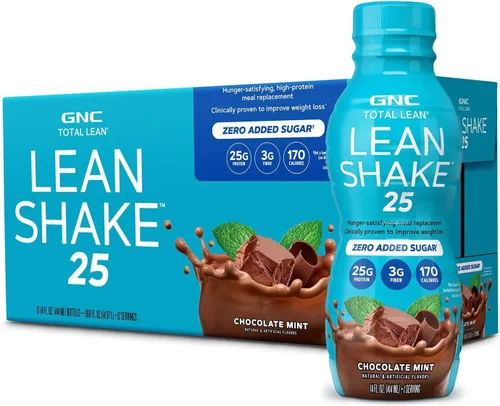 GNC Total Lean - Batido magro de chocolate y menta, 14 onzas, 12 botellas