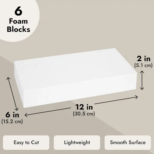 Miniatura 6 de Juvale Bloques de espuma suave para manualidades y arreglos florales, bloques de tallado de espuma, 12 x 6 x 2 pulgadas, blanco, paquete de 6