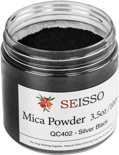 Miniatura 8 de SEISSO Polvo de mica – 3.5 oz/100 g de resina epoxi natural de color negro plateado pigmento en polvo para hacer jabón, slime, uñas, pintura