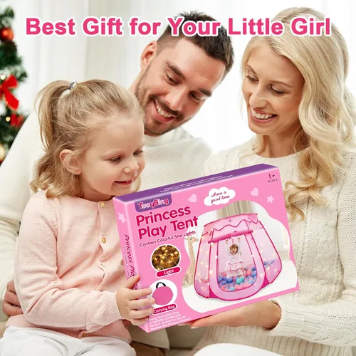 Miniatura 7 de TooyBing Tienda de campaña desplegable de princesa con luz de estrella, juguetes para niñas de 1, 2, 3 años, regalo de cumpleaños, pozo de pelotas