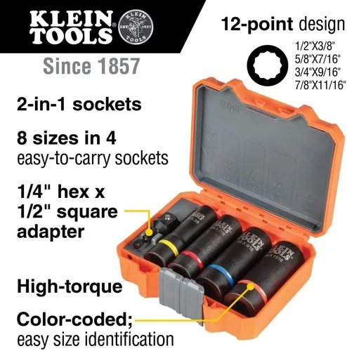 Miniatura 3 de Klein Tools Juego de llaves de impacto (5 piezas) + enchufe de impacto ranurado (3/4 y 9/16 pulgadas)