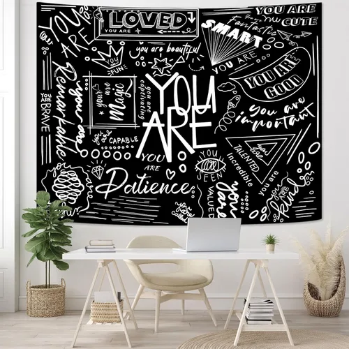 Miniatura 2 de Fungarth Quote You Are - Tapiz para niños positivos para el aula, tapices para colgar en la pared, inspirador, motivacional, blanco y negro, tapiz